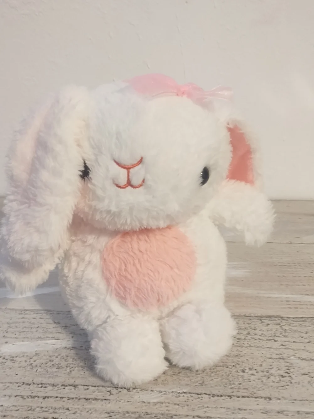 Cute White Bunny Rabbit Plush Stuffed Animal with Pink Bow